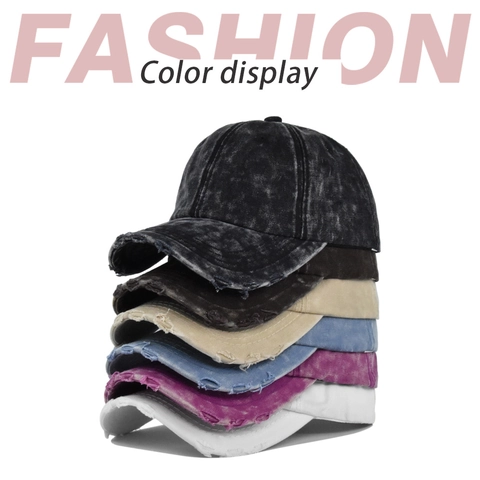 Berretto da Baseball Vintage Lavato Distressed per Donna Uomo Tinta Unita Regolabile in Cotone Snapback Cappello Visiera Curva Sport All'aperto Cappello da Sole