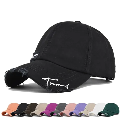 Zerrissene Gewaschene Baumwolle Baseballkappe Vintage Stickerei Verstellbarer Dad Hat Für Damen Herren Sonnenschutz Outdoor
