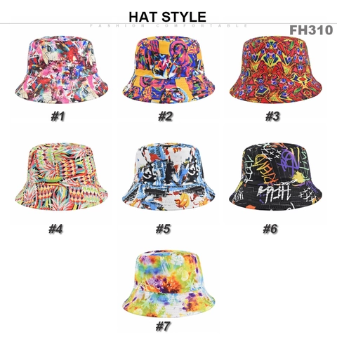 Colorful Graffiti Print Cotton Bucket Hat Sun Protection Reversible Foldable Summer Outdoor Fisherman Streetwear Fashion
