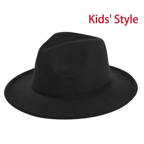 Sombrero Fedora de Fieltro de Lana para Niños Gorra de Jazz Vintage Ala Plana Color Sólido para Niños Niñas Accesorio de Invierno