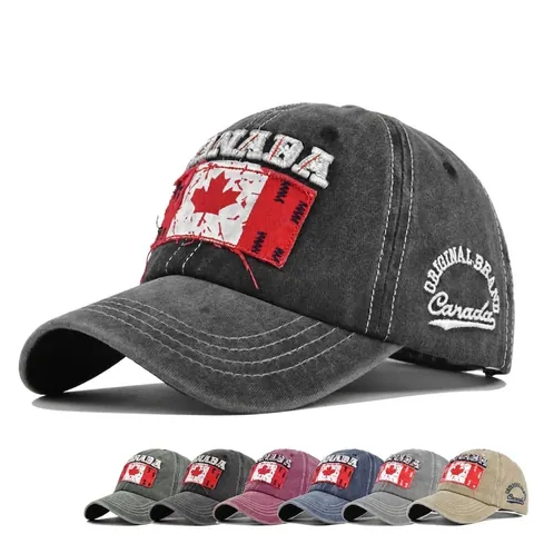 Berretto da Baseball Vintage in Cotone Lavato Ricamo Canada Foglia di Acero Distressed Cappello da Sole per Uomo Donna Outdoor Casual Moda Accessorio