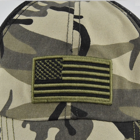 Men Tactical Camouflage Baseball Cap American Flag Patch Trucker Hat Breathable Mesh Outdoor Adjustable Sun Hat