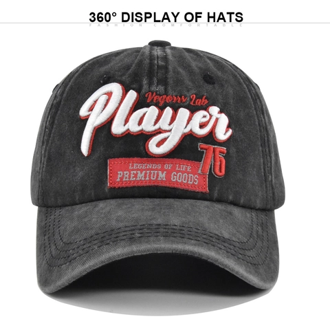 Berretto da Baseball in Cotone Lavato Retrò Ricamato Player Lettera Invecchiato Cappello da Sole Regolabile per Uomo Donna Casual Streetwear