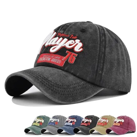 Berretto da Baseball in Cotone Lavato Retrò Ricamato Player Lettera Invecchiato Cappello da Sole Regolabile per Uomo Donna Casual Streetwear