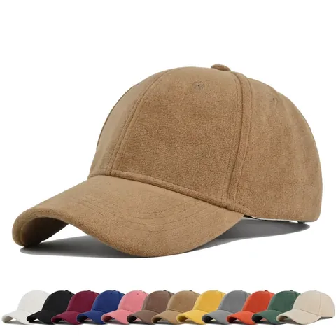 Solid Color Faux Lambswool Baseball Cap Minimalist Suede Texture Curved Brim Adjustable Sunshade Hat For Outdoor Sport Adults