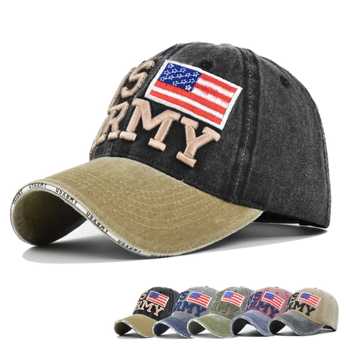 Berretto da Baseball Vintage in Cotone Lavato per Uomo Donna Regolabile Retrò Ricamo US Army Cappello da Sole Stile Militare Invecchiato