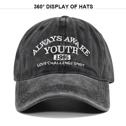 Cappellino da Baseball Vintage Lavato Ricamo Lettere YOUTH Regolabile Cotone Cappello Sole Uomo Donna Streetwear Dad Hat