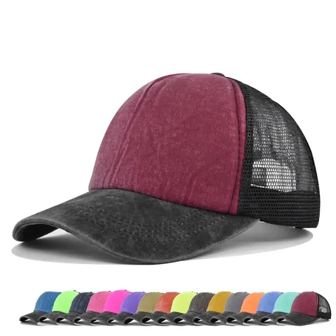Gorra Trucker de Algodón Lavado Vintage Transpirable Ajustable Empalmada Gorra de Béisbol Bloque de Color Sombrilla Exterior
