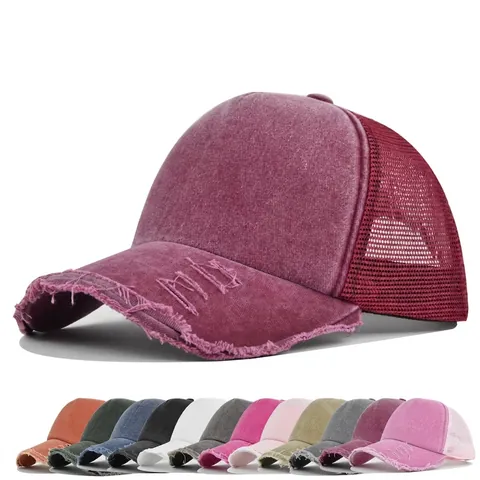 Gewassen Distressed Trucker Baseballpet Ademende Mesh Achterkant Verstelbare Zonneklep Hoed Voor Heren Dames Casual Outdoor Sport