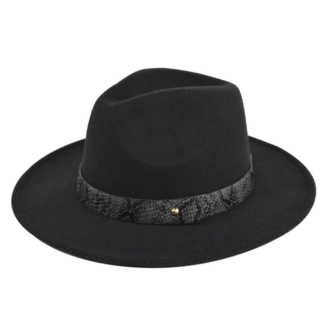 Vintage Fedora Hoed Met Brede Rand Slangenpatroon Band Metalen Klinknagel Vilt Jazz Hoed Voor Dames