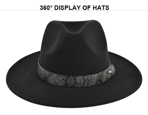 Vintage Fedora Hoed Met Brede Rand Slangenpatroon Band Metalen Klinknagel Vilt Jazz Hoed Voor Dames