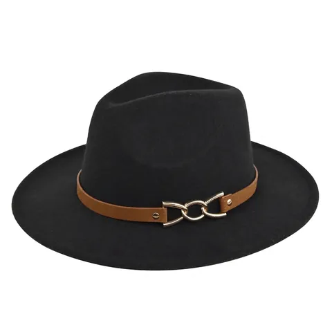 Vintage Britse Stijl Brede Rand Fedora Hoed Voor Dames Heren Polyester Vilt Jazz Hoed Met Metalen Gesp En Leren Band