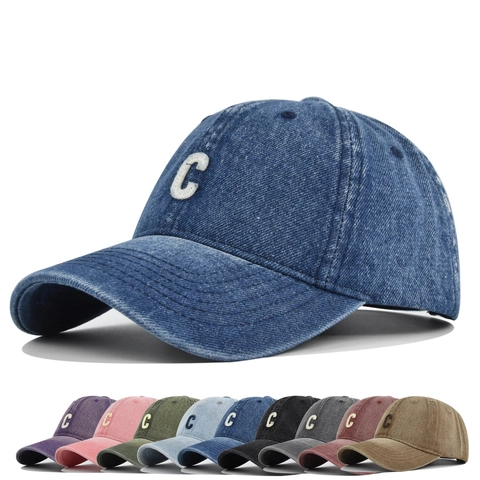 Berretto da Baseball in Denim Lavato Vintage Con Ricamo Lettera C Cappello Trucker in Cotone Distressed Regolabile per Uomo Donna Casual All'aperto