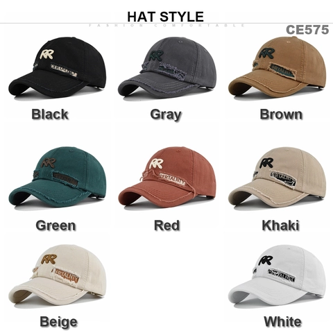 Gorra de Béisbol de Algodón Lavado Vintage Con Bordado RR y Detalles Desgastados Sombrero de Sol Ajustable Hombre Mujer