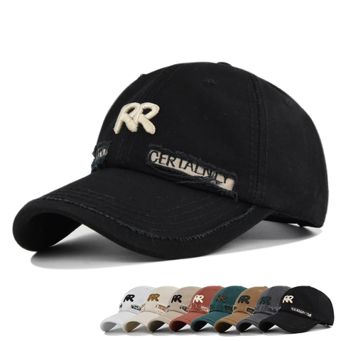 Gorra de Béisbol de Algodón Lavado Vintage Con Bordado RR y Detalles Desgastados Sombrero de Sol Ajustable Hombre Mujer