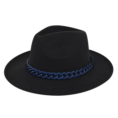 Britischer Stil Damen Fedora Hut Mit Blauer Kette Dekoration Vintage Wollfilz Breite Krempe Jazz Hut Für Herbst Winter Mode Accessoires