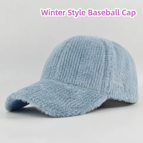 Berretto da Baseball Invernale in Visone Sintetico Caldo Peluche a Righe Visiera Curva Cappello Protezione Solare Regolabile