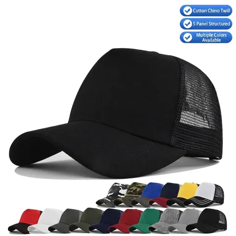 Gorra Trucker de Malla de 5 Paneles Ajustable Transpirable de Algodón Gorra de Béisbol para Hombre Mujer Color Sólido Camo Sombrero de Sol Casual Deportes