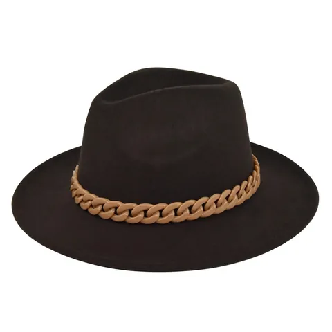 Vintage Britse Stijl Fedora Hoed Voor Vrouwen Mannen Wollen Vilt Brede Rand Jazz Hoed Met Mode Ketting Decoratie