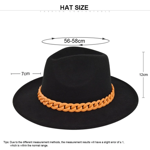 Vintage Wide Brim Fedora Hat For Women With Chain Decoration Woolen Felt Polyester Jazz Hat For Party Travel Accessory