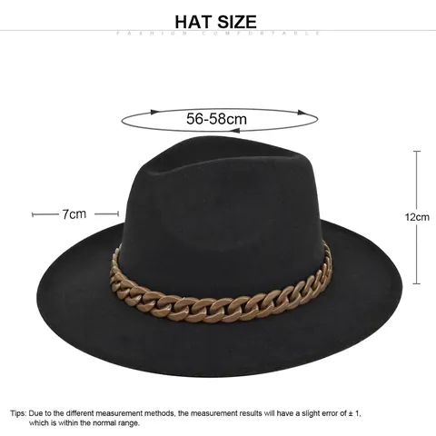 Dames Vintage Brede Rand Fedora Hoed Polyester Katoen Vilt Jazz Hoed Met Plastic Ketting Decoratie Platte Rand Winter Herfst