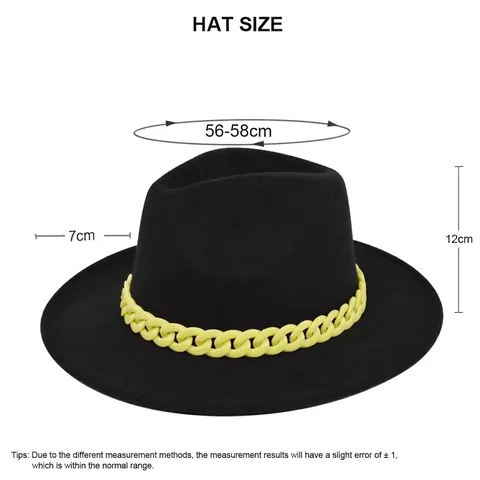 Britse Vintage Wide Brim Fedora Hoed Met Grote Plastic Ketting Decoratie Polyester Vilt Jazz Hoed Voor Unisex Volwassene Mode Accessoire