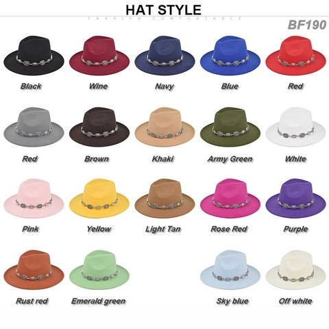 Women Vintage British Fedora Hat Wide Brim Felt Jazz Hat With Metal Chain Elegant Solid Color Fashion Accessory