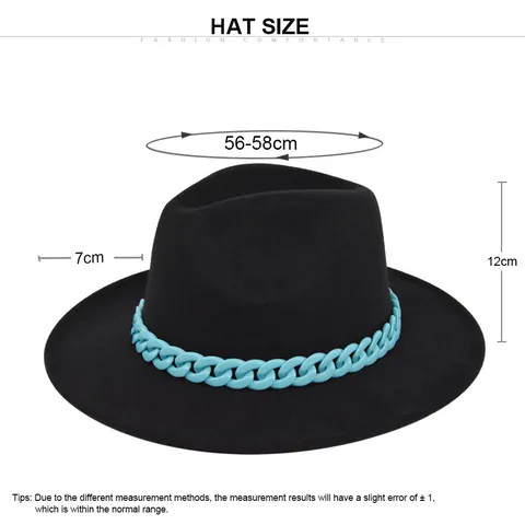 Cappello Fedora Vintage Britannico Tesa Larga in Feltro di Lana Jazz Hat Con Decorazione a Catena Celeste per Donna Moda Festa
