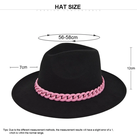Sombrero Fedora De Estilo Británico Vintage Para Mujer Ala Ancha Fieltro De Poliéster Jazz Con Decoración De Cadena Rosa