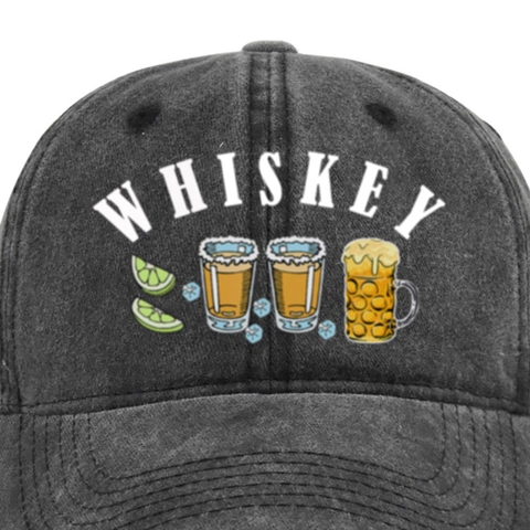 Vintage Washed Cotton Baseball Cap For Men Women Whiskey Graphic Printed Distressed Sun Hat Casual Outdoor Breathable Sport Hat Adjustable