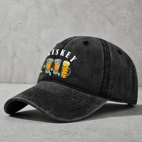 Vintage Washed Cotton Baseball Cap For Men Women Whiskey Graphic Printed Distressed Sun Hat Casual Outdoor Breathable Sport Hat Adjustable