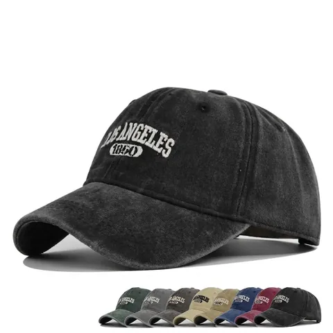 Casquette de Baseball Vintage en Coton Délavé avec Broderie Los Angeles 1850 Style Rétro Réglable Protection Solaire Extérieur Décontracté