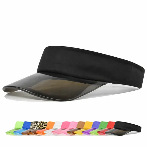 Transparent PVC Sun Visor Hat For Women Adjustable Cotton Band Breathable Sporty Beach Outdoor Fashion UV Protection Cap