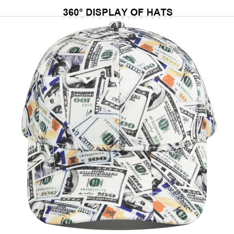 Berretto da Baseball Unisex con Stampa Integrale di Banconote da Dollaro in Cotone Regolabile Cappello Snapback con Motivo di Soldi