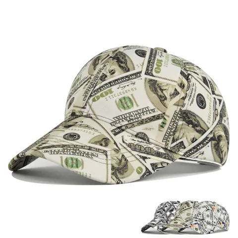 Berretto da Baseball Unisex con Stampa Integrale di Banconote da Dollaro in Cotone Regolabile Cappello Snapback con Motivo di Soldi
