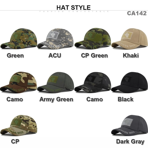 Tactical Camouflage Baseball Cap Ranger 2023 Embroidery Cotton Ripstop Outdoor Sun Hat Hook-And-Loop Patch Men Women