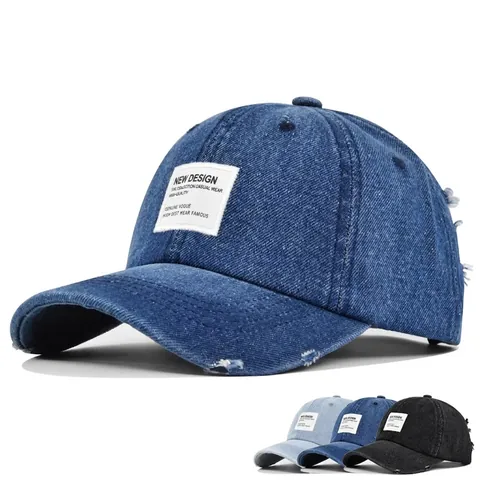 Vintage Distressed Gewaschene Denim Baseballkappe Damen Herren Verstellbare Baumwolle Buchstaben Patch Streetwear Lässig Sonnenhut