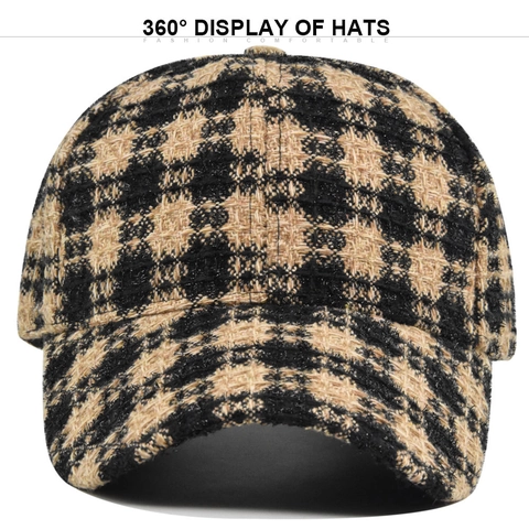 Vintage Tweed Plaid Baseball Cap Checkerboard Woven Adjustable Sun Hat For Men Women Autumn Winter Fashion Outdoor Cap