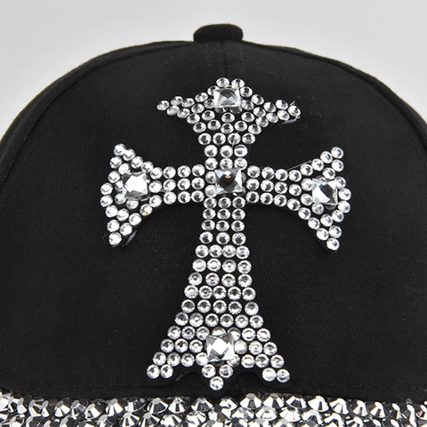 Casquette de Baseball Croix en Strass Cristal Brillant Réglable en Coton Snapback Chapeau pour Hommes Femmes Mode Hip Hop Protection Solaire