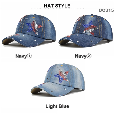 Distressed Washed Denim Baseball Cap For Men Women With Rhinestone Star And Rivets Adjustable Vintage Streetwear Cotton Sun Hat
