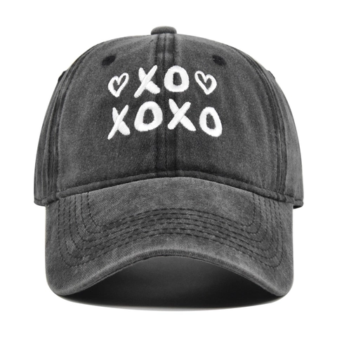 Gorra de Béisbol Vintage de Algodón Lavado Bordado XOXO Patrón de Corazón Sombrero Ajustable Distressed para Hombre Mujer