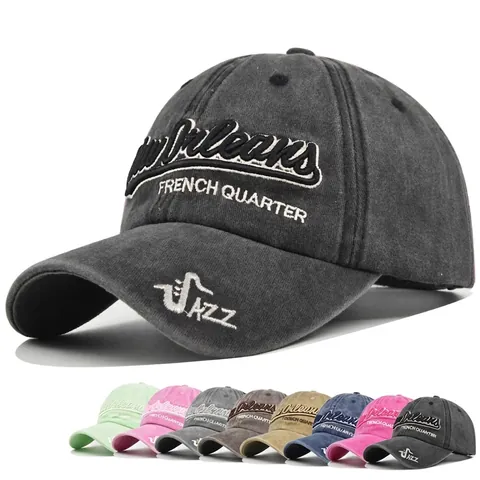 Berretto da Baseball in Cotone Lavato Ricamo New Orleans Retro Tema Jazz Cappello da Sole Regolabile per Uomo Donna Outdoor