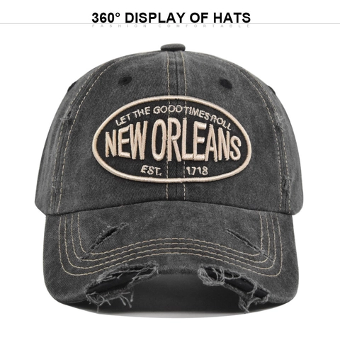 Distressed Retro Gewaschene Baumwolle Baseballkappe New Orleans Bestickter Aufnäher Verstellbarer Sonnenhut Für Herren Damen Streetwear Hut