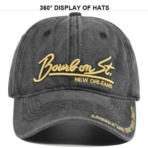 Berretto da Baseball in Cotone Lavato Vintage Ricamo 3D Bourbon St New Orleans Lettera Cappello Parasole Regolabile per Uomo Donna