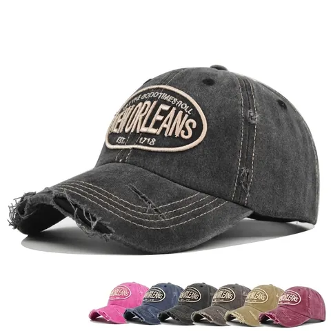 Distressed Retro Gewaschene Baumwolle Baseballkappe New Orleans Bestickter Aufnäher Verstellbarer Sonnenhut Für Herren Damen Streetwear Hut