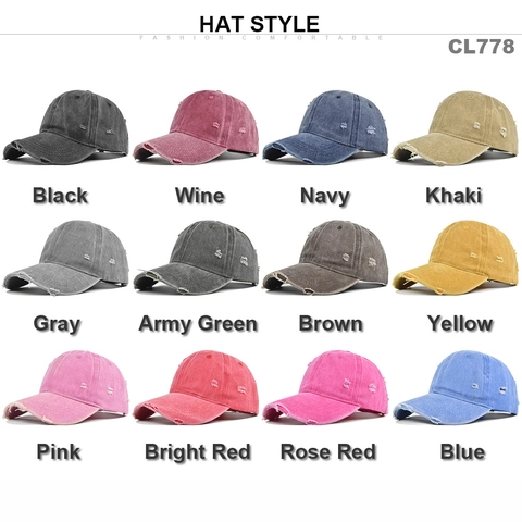 Gorra de Béisbol Lavada Vintage Desgastada para Hombre Mujer Ajustable Color Sólido Agujero Deshilachado Sombrero de Sol Algodón