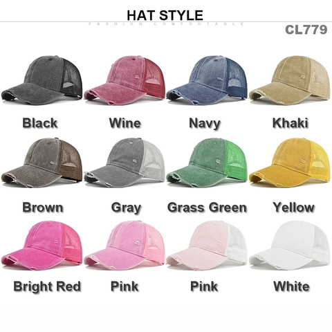 Distressed Washed Mesh Baseball Cap Retro Distressed Trucker Hat For Men Women Adjustable Cotton Breathable Outdoor Sun Hat Fashion Vintage Casual Sports Cap
