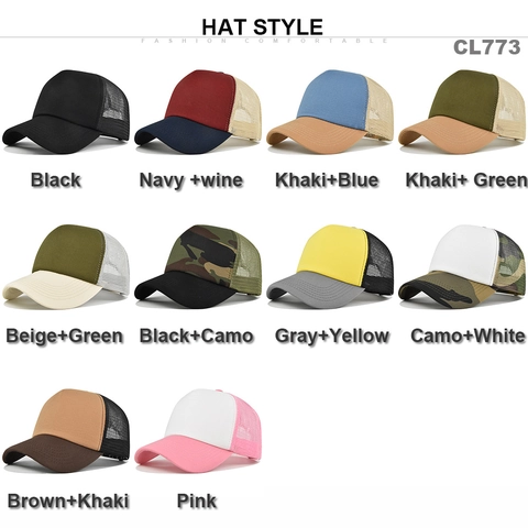 Unisex Mesh Trucker Hat Breathable Adjustable Cotton Baseball Cap Contrast Color Outdoor Sport Sun Cap