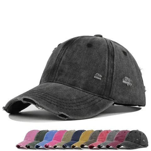Casquette de Baseball Lavée Distressed Vintage en Coton Déchiré Chapeau de Soleil Réglable Unisexe Rétro Streetwear Outdoor