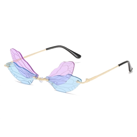 Unique Rimless Dragonfly Wing Sunglasses Metal Frame PC Gradient Lenses Trendy Fashion Eyewear For Party Women UV400 Sunglasses